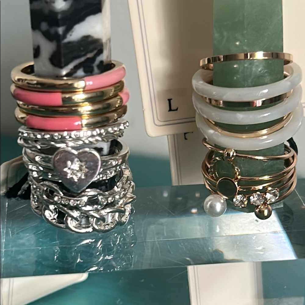 New Stacking Ring Lot - Multi-Color Gold Silver Tone Boho Rhinestone Ring Set - Picture 2 of 11